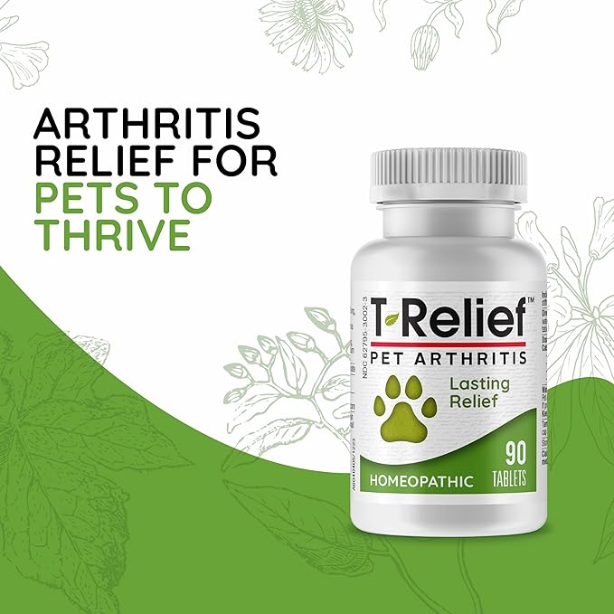 MediNatura T-Relief Pet Arthritis Relief Arnica +12 Powerful Natural Homeopathic Medicines Help Ease Hip & Joint Pain Soreness & Stiffness for Dog & Cat - 90 Tablets