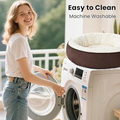 Love's cabin Round Donut Cat and Dog Cushion Bed, 30in Pet Bed for Medium or Large Dogs, Anti-Slip & Water-Resistant Bottom, Soft Durable Fabric Pet beds, Washable Calming Cat & Dog Bed Brown