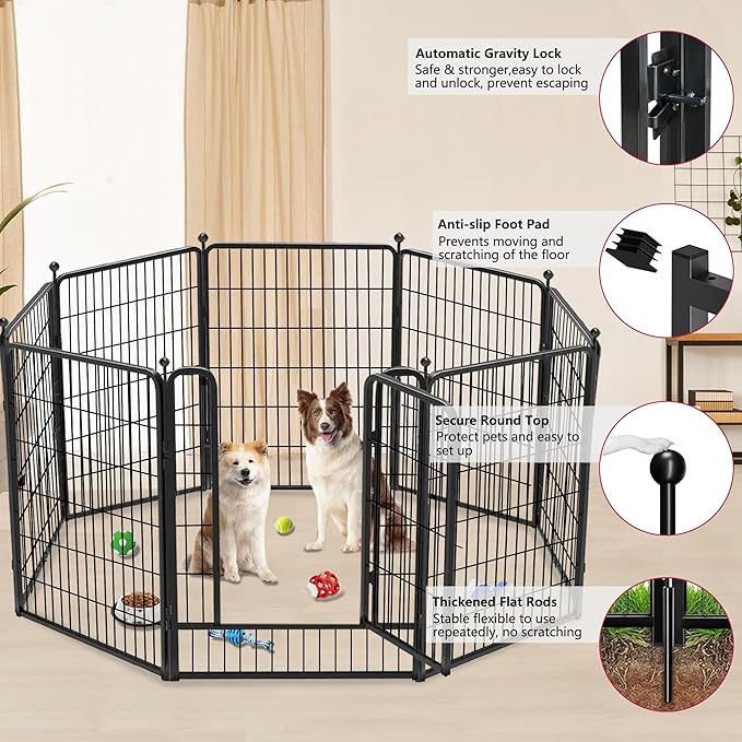Dog Playpen 40 inch 30 Panels Indoor Outdoor Dog Pen for Large/Medium/Small Dogs Heavy Duty Metal Dog Fence Outdoor for Yard, Puppy Playpen with Door Portable Pet Fence for RV Camping Yard