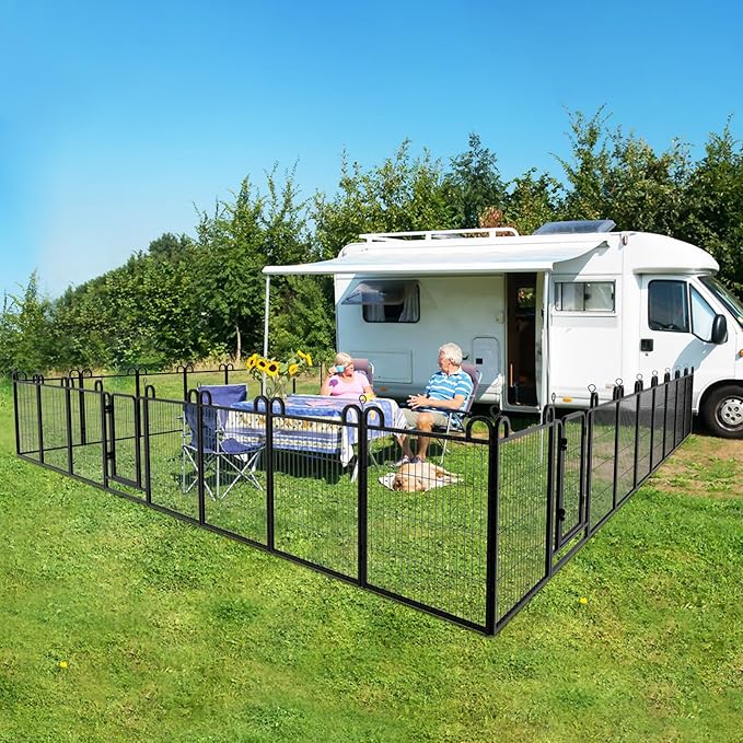 Dog Playpen Outdoor 24 Piece Panels Heavy Duty Dog Fence 32" Height Anti-Rust with Doors Portable for RV Camping Yard, Total 54FT, 227 Sq.ft, Snowy Black