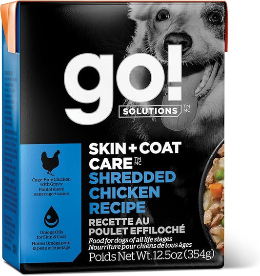 Go! Solutions Skin + Coat Care, Wet Dog Food Shredded, Chicken Recipe with Grains for Sensitive Skin, 12.5 oz