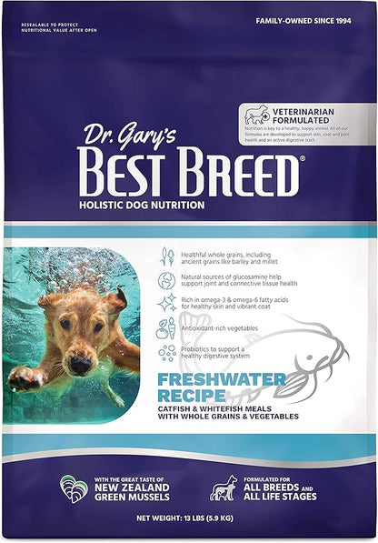 Best Breed Dr. Gary's Freshwater Recipe Made in USA [Natural Dry Dog Food for All Breeds and Sizes] - 13lbs,Dark Brown,7-22301-88148-4