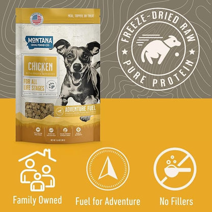 MONTANA DOG FOOD CO. Freeze-Dried Raw Chicken Recipe Dog Food – Grain-Free, High-Protein Meal or Topper, Made in USA with USA Ingredients -6.4 oz Bag
