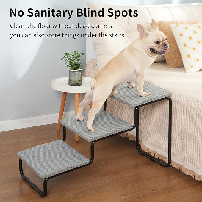 Dog Stairs for Large and Small Dogs, Extra Wide Metal Frame Dog Steps for Bed and Couch, Stable and Durable (Light Grey, 20.9‘’H (Extra Wide), 3)