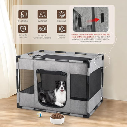 Dog Playpen, Portable Pet Playpen, Oxford Fabric Puppy Playpen, Breathable Dog Pen for Puppy, Kitten, Rabbit, Tent Crates Cage for Indoor/Outdoor, Top and Bottom with Zipper (S Grey)