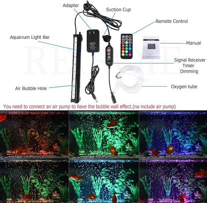 Submersible Aquarium Light,LED Aquarium Air Bubble Light,RGB Color Changing Brightness Adjustable Timing Waterproof Remote Control Fish Tank Light Bar,Aquarium Light Bubbler Wall,7inch