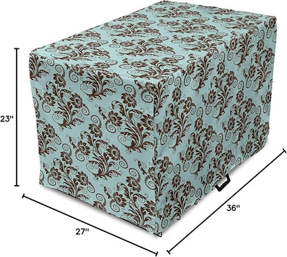 Ambesonne Art Nouveau Dog Crate Cover, Vintage Swirls Vibrant Foliage Damask Style Classic Renaissance, Easy to Use Pet Kennel Cover for Medium Large Dogs, 36 Inch, Seal Brown and Pale Blue