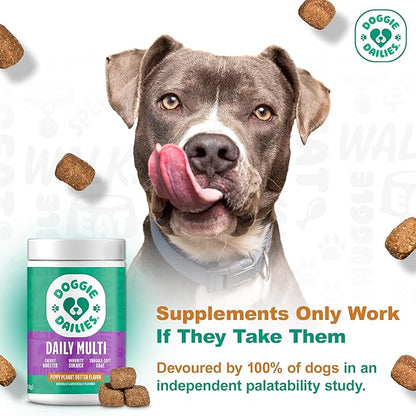 Doggie Dailies 5 in 1 Multivitamin for Dogs, Dog Multivitamin for Skin and Coat Health, Joint Health, Improved Digestion, Antioxidants, Support a Healthy Immune System (Peanut Butter) 225 Soft Chews