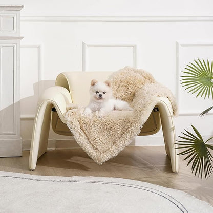 gogobunny Waterproof Dog Blanket for Large Dogs, Cats, Puppy, Reversible Faux Fur Pet Throw Blanket, Washable, Calming Furniture Protection for Sofa Bed (25x35 Inch (Pack of 1), Beige)