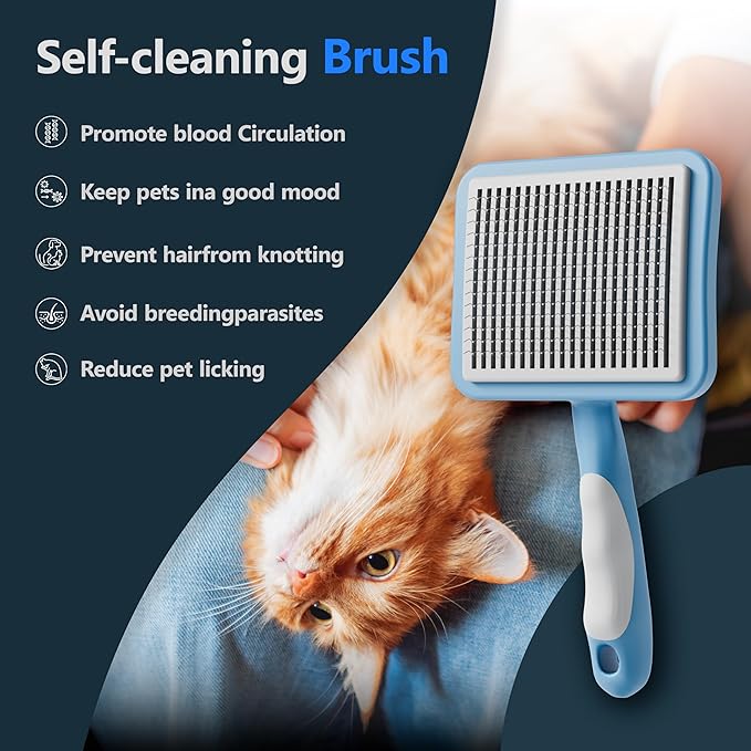 Cat Brush with One-Click Button, Cat Brushes for Indoor Cats Sheddingï¼_elf Cleaning Slicker Cat Brush for Shedding Massaging Grooming, Suitable for Long Short Haired Pets, Comfortable/Easy to Clean