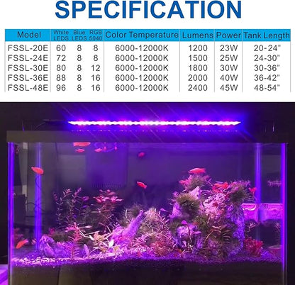 OYO WATER Aquarium LED Light 36"-38-44" with Timer, 24/7 Cycle, 5 Dimmable Brightness, Sunrise/Sunset Simulation for 10/20/30/55 Gallon Fish Tank