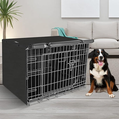 48 Inche Dog Crate Cover, Double Door Dogs Kennel Covers for Large Wire Crate, Lightweight 600D Polyester Windproof, Cover Only, Black