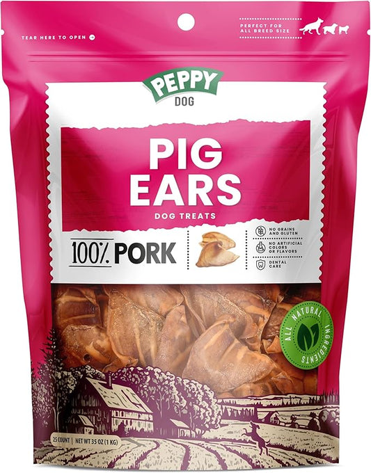 Full Pig Ears for Dogs (25 Count, 2.3 lb) | Natural Single Ingredient Dog Treats | Rawhide Alternative | Healthy Chews by Gnaws
