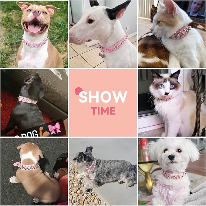 PETCARE Spiked Dog Collar Pink Soft Pu Leather Funny Mushrooms Rivet Spike Studded Puppy Collar Adjustable Outdoor Pet Dog Collar for Small Medium Large Dogs Cats Chihuahua Pug Pit Bull Dog Collars