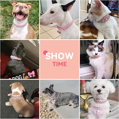 PETCARE Spiked Dog Collar Pink Soft Pu Leather Funny Mushrooms Rivet Spike Studded Puppy Collar Adjustable Outdoor Pet Dog Collar for Small Medium Large Dogs Cats Chihuahua Pug Pit Bull Dog Collars