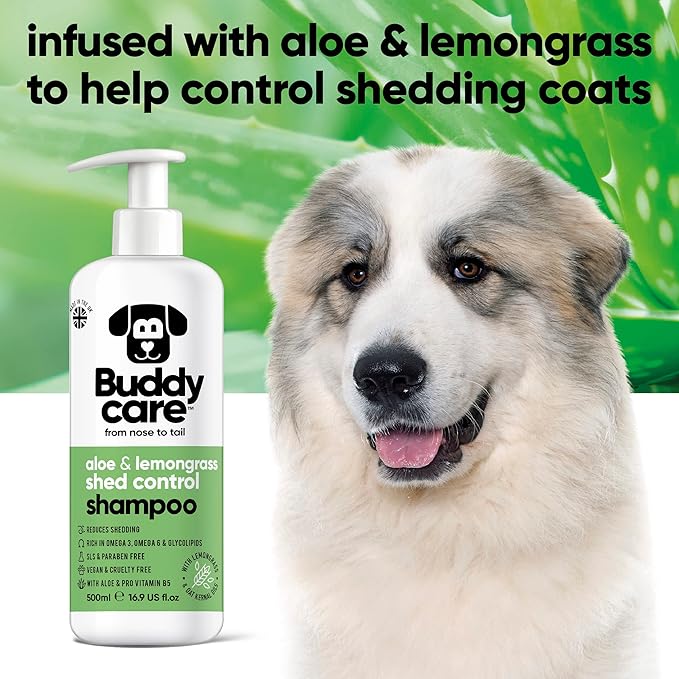 shed Control Dog Shampoo by Buddycare | Dry Skin & Itchy Skin Relief for Smelly Dogs | Deep Cleansing for Dogs Puppy Sensitive Skin | Lemongrass Scented | with Aloe & Vitamin B5 (16.90oz)