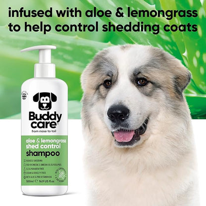 shed Control Dog Shampoo by Buddycare | Dry Skin & Itchy Skin Relief for Smelly Dogs | Deep Cleansing for Dogs Puppy Sensitive Skin | Lemongrass Scented | with Aloe & Vitamin B5 (16.90oz)