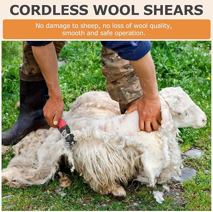 21V Cordless Electric Professional Sheep Shears, Rechargeable Sheep Clippers Cordless, Heavy Duty Animal Grooming Clippers for Sheep, Goats, Cattle and Other Farm Livestock(2 Lithium Batteries)