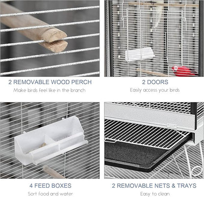 PawHut 44" Hexagon Covered Canopy Portable Aviary Flight Bird Cage With Storage