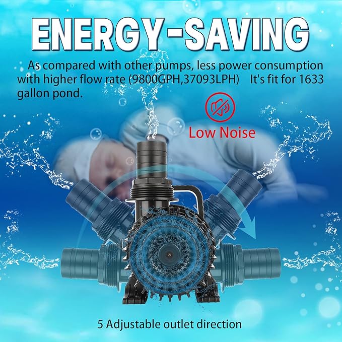 WaterRebirth (4900GPH-250W,UL listed) High Flow Submersible Large Fountain Submersible Water Pond Sump Pump Aquarium Electric Waterfall Pump Outdoor PS-4900