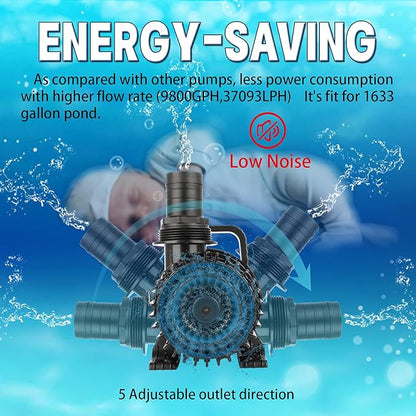 WaterRebirth (7000GPH-320W, UL listed) Large Fountain Submersible Water Pond Sump Pump Aquarium Electric Waterfall Pump Outdoor PS- 7000