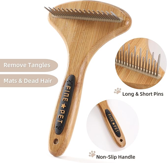 Dog Rake for Undercoat & Stainless Steel Shedding Comb for Long Hair Dogs and Cats 2 Pack Pet Grooming Kit of Deshedding Brush and Metal Comb for Detangling Matted Fur on Cats or Dogs