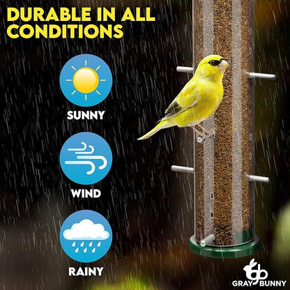 Finch Bird Feeder for Outdoors (16 Ports) Thistle & Nyjer Seed Hanging Feeder with 16 Ports and 8 Metal Perches, Chew-Proof Metal Design for Wild Birds
