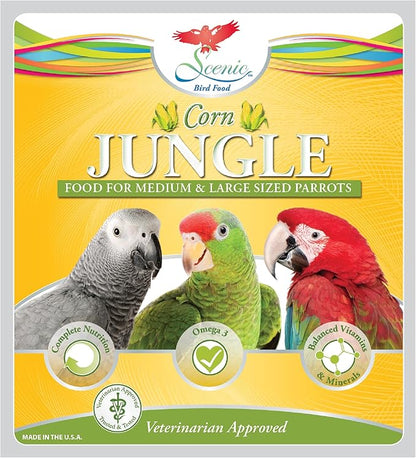 Scenic Corn Jungle Premium Parrot Food - Natural Flavors, High Protein, Low Iron Bird Pellets for Large Parrots, Macaw Food, Cockatoo, African Grey Parrots, Omega 3, Vitamins, Minerals, 2lb(Pack of 2)