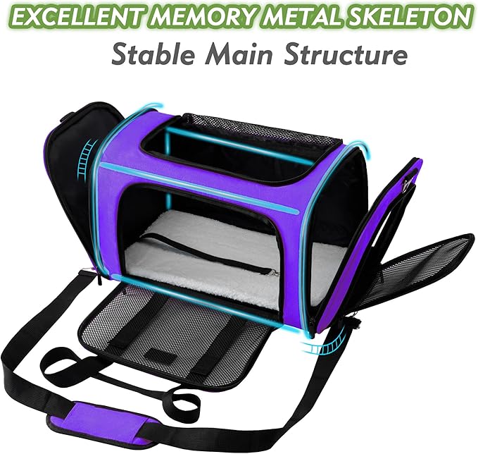 Soundy Large Cat Carrier Dog Carrier Pet Carrier Under 25 Lbs, Large Cats Small to Medium Dogs Portable Soft Sided Folding Travel Pet Carrier, Cat Carrier for 2 Cats Car Travel Carrier(Large, Purple)