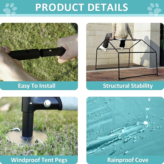 Dog Shade Shelter Outdoor Teal Tent for Large Medium Dogs, 4'x4'x3' Outside Sun Rain Canopy Pet House for Cats Pigs Livestock with Waterproof Roof Ground Nails