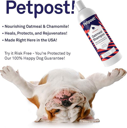 Petpost | Oatmeal & Chamomile Shampoo for Dogs with Dry Skin - Naturally Heals, Protects, Rejuvenates Dog Skin & Coat - Oatmeal, Chamomile, Aloe & Yucca Formula 8 oz.