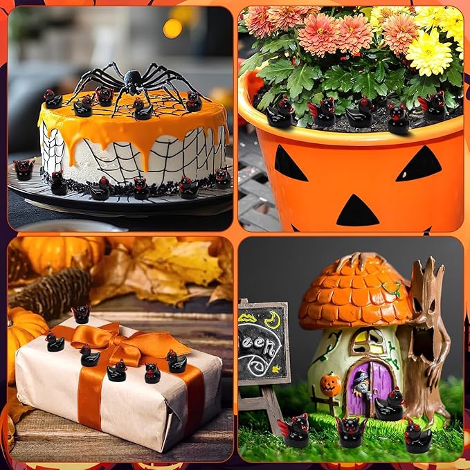 56 Pcs Mini Resin Ducks,Halloween Black Demon Ducks Tiny Devil Ducks Figurines Miniature Devil Ducks Resin Duck Ornament for Halloween Home Party Decor