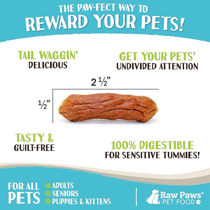 Raw Paws Grain-Free Soft Sausage Treats for Dogs & Cats - Chicken Recipe, 6-oz - USA Chicken Sausage Dog Treats - Soft Chicken Treats for Dogs & Cats - Chicken Dog Sausage Links - Dog Sausage Treats