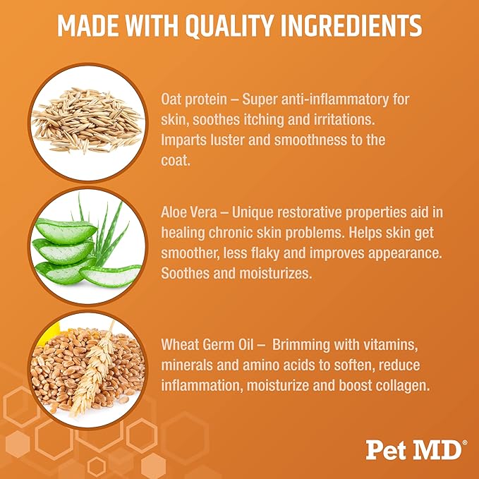 Pet MD Oatmeal & Aloe Shampoo for Dogs and Cats - Nourishing Anti Itch for Sensitive Dry Skin & Flaking - Professional Grooming & Moisturizing Dog Shampoo Gallon
