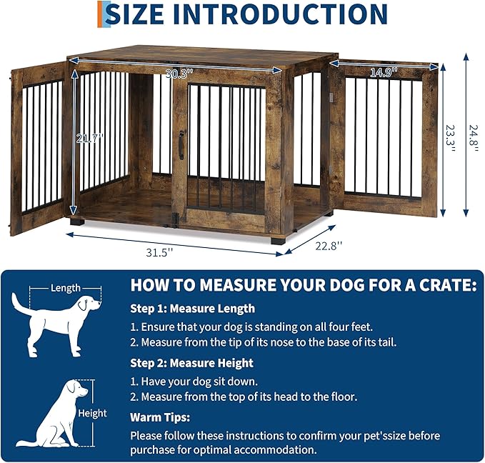 31.5" Dog Crate Furniture - Chew-Resistant Wooden Kennel with Locking Double Doors, Indoor Pet Cage End Table for Medium Breeds