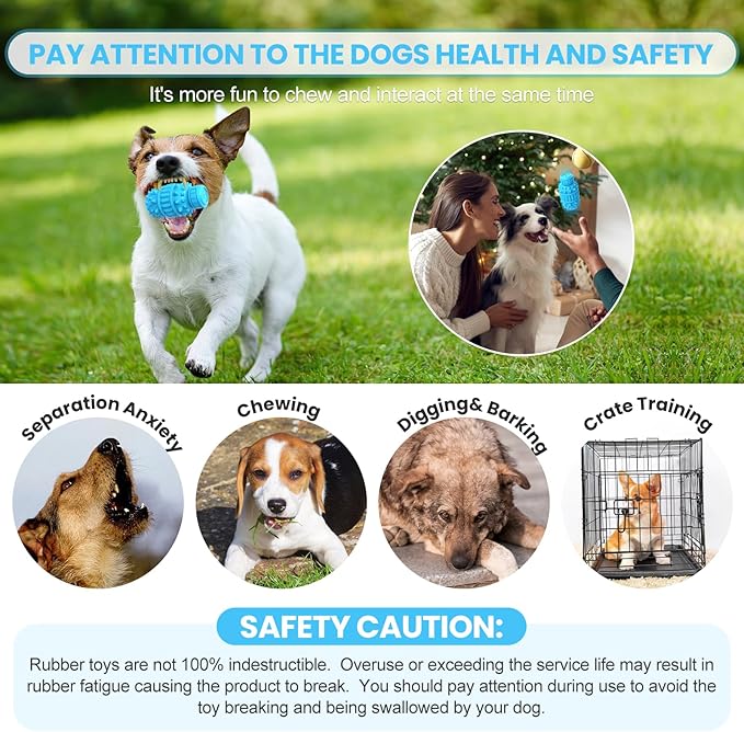 PIFFZEDO Dog Toys for Aggressive Chewers Tough Dog Squeaky Toys for Large Medium Breed Interactive Durable Natural Rubber Dog Chew Toys Dog Birthday Toy Dog Toothbrush(Azure,Large)