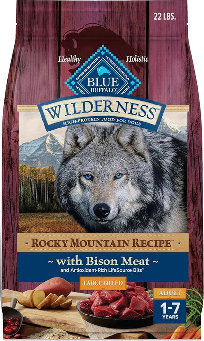 Blue Buffalo Wilderness Rocky Mountain Recipe High-Protein Large Breed Adult Dry Dog Food, Made in The USA with Natural Ingredients Plus Wholesome Grains, Bison, 22-lb. Bag