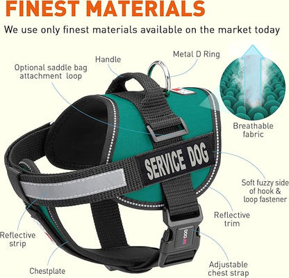 Dogline Unimax Service Dog Harness Vest with Removable Service Dog Patches Adjustable Straps Breathable Neoprene for Medical Identification Training Dogs Girth 22 to 30 in Turquoise