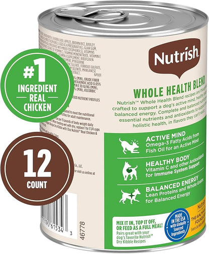 Nutrish Premium Paté Wet Dog Food, Real Chicken & Apple Recipe Whole Health Blend, 13 oz. Can, 12 Count (Rachael Ray)
