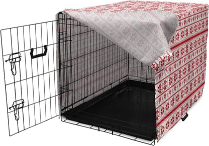 Ambesonne Christmas Dog Crate Cover, Scandinavian Tradition Fashion Nordic Borders Geometrical Pixel Retro Style, Easy to Use Pet Kennel Cover for Cats & Medium Dogs, 24 Inch, Orange White
