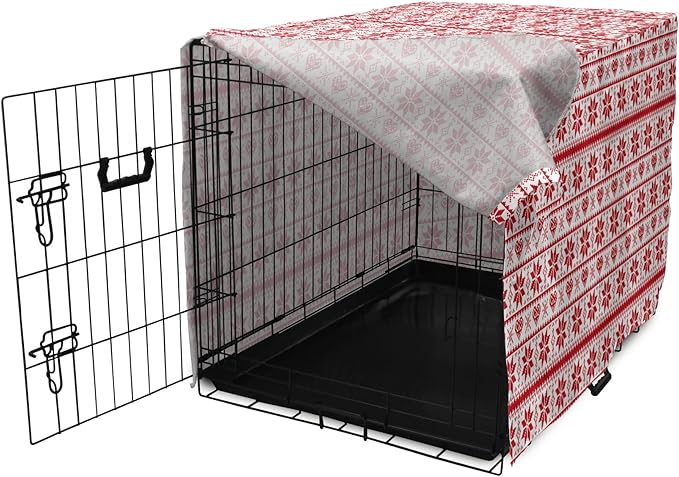 Ambesonne Christmas Dog Crate Cover, Scandinavian Tradition Fashion Nordic Borders Geometrical Pixel Retro Style, Easy to Use Pet Kennel Cover for Small Dogs Puppies Kittens, 22 Inch, Orange White
