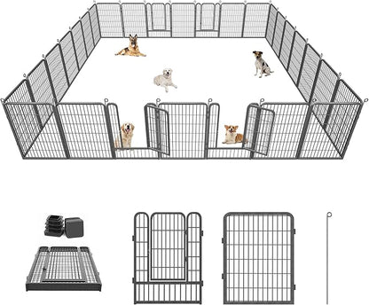 Dog Playpen 40 inch Dog Fence for Outdoor Indoor Use Heavy Duty Metal Dog Pen for Large Dogs, Rustproof Pet Playpen Portable Pet Fence Outdoor for Yard, RV Camping, Customizable, 28 Panels