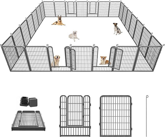 Dog Playpen 40 inch Dog Fence for Outdoor Indoor Use Heavy Duty Metal Dog Pen for Large Dogs, Rustproof Pet Playpen Portable Pet Fence Outdoor for Yard, RV Camping, Customizable, 28 Panels