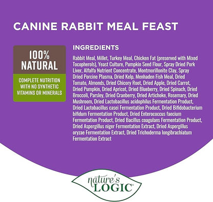 Nature's Logic Dry Dog Food - 100% Natural - No Synthetics - For All Ages, Sizes, Breeds - Free From Common Allergens, High Protein - Rabbit Meal Feast, 4.4lbs