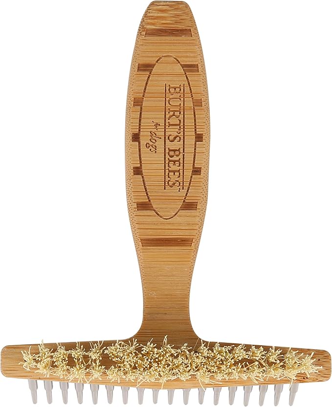 BURT'S BEES FOR PETS Brown Oblong Double Sided Dog Brush - All Hair Types, Unisex, 0.2 lbs, Hemp Bristle for Detangling, Shedding Rake for Mats Removal