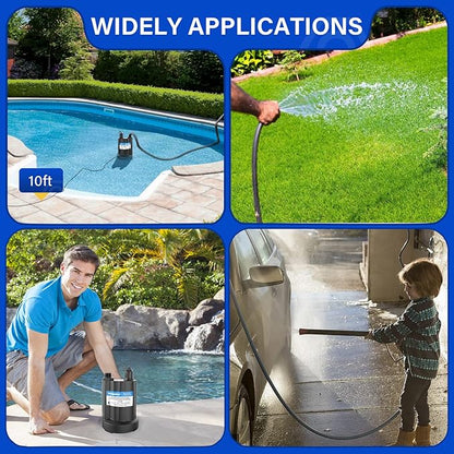 Acquaer Submersible Water Pump 1/6 HP Sump Pump Thermoplastic Utility Pump Small Electric Water Pump 1750GPH Water Remove for Basement Hot Tubs Garden Pool Cover Draining with 10 ft Cord