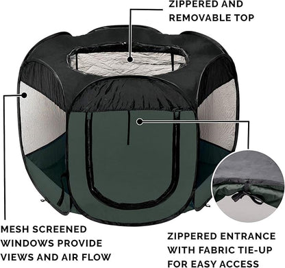 Furhaven Portable Dog Playpen Cat Tent, Pet playground/kennel foldable indoor outdoor zippered puppy crate - Hunter Green, Small