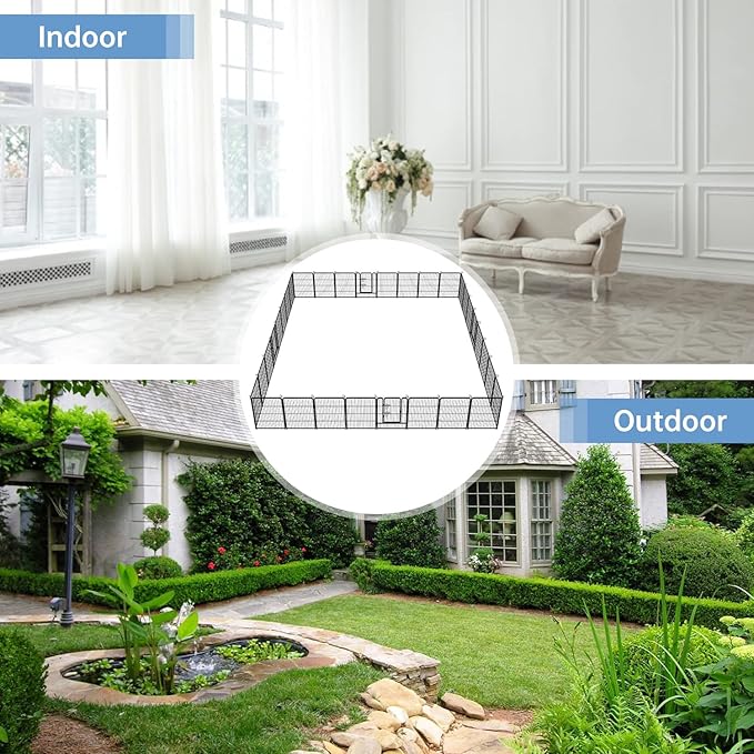 BestPet | Dog Playpen | 32 Inch, 32 Panels | Heavy Duty Metal Pet Exercise Pen | Indoor Outdoor Fence Panels | Rust-Resistant, Removable, Tool-Free Setup | Anti-Skid, Expandable Design