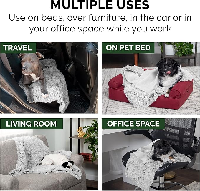 Furhaven Waterproof Throw Blanket for Dogs & Indoor Cats, Washable - Shaggy Plush Calming Long Faux Fur & Velvet Dog Blanket - Mist Gray, Small