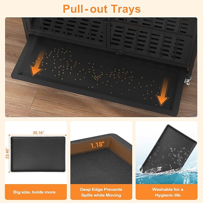 BOINN 42 inch Extra Large Dog Crate Furniture with Removable Trays, 3 Doors, 4 Wheels & 5 Locks - for Medium and Large Dogs